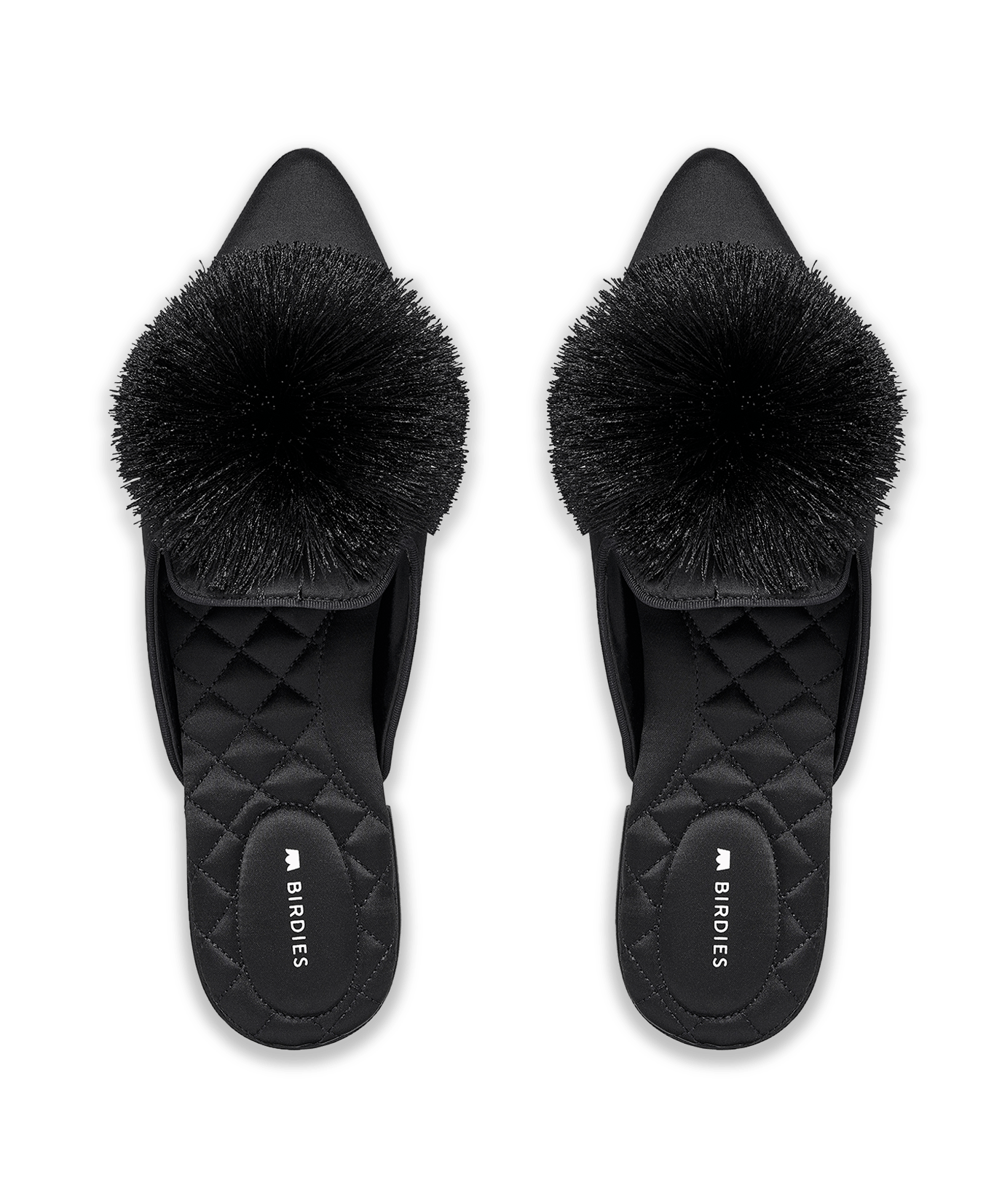 The Dove Black Satin Pom Women s Slides Birdies