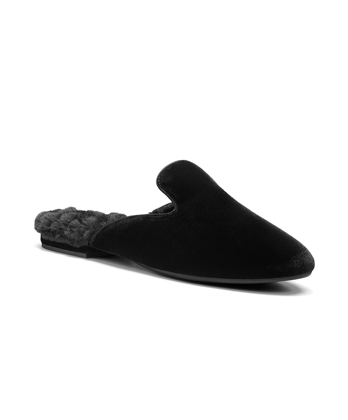 The Phoebe | Black Velvet Faux Fur-Lined Women's Slide | Birdies