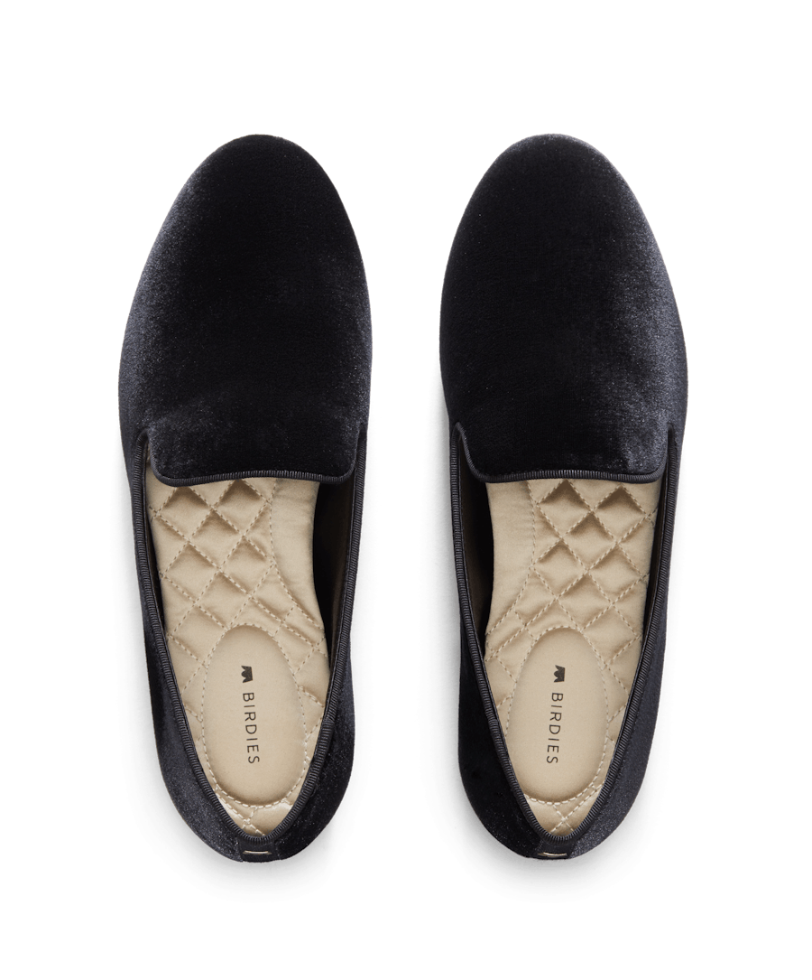 The Starling Black Velvet Flats | Birdies