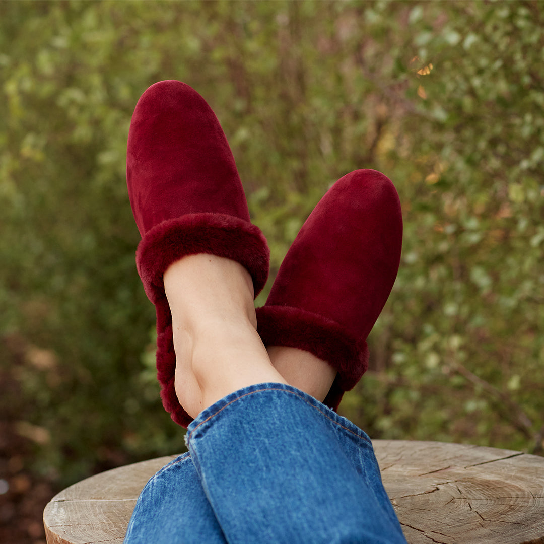 red suede slippers